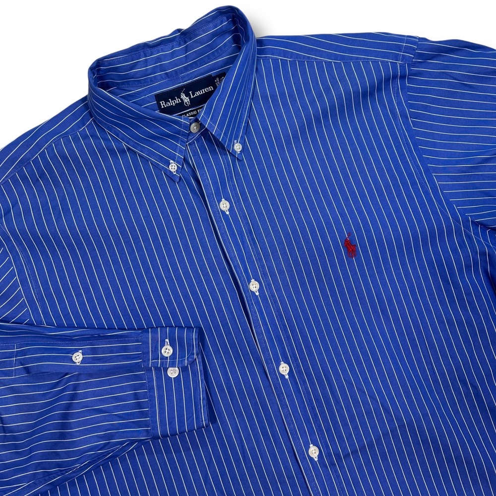 Ralph Lauren Men's Classic Fit Button Down Striped Shirt Blue White‎ 16 1/2